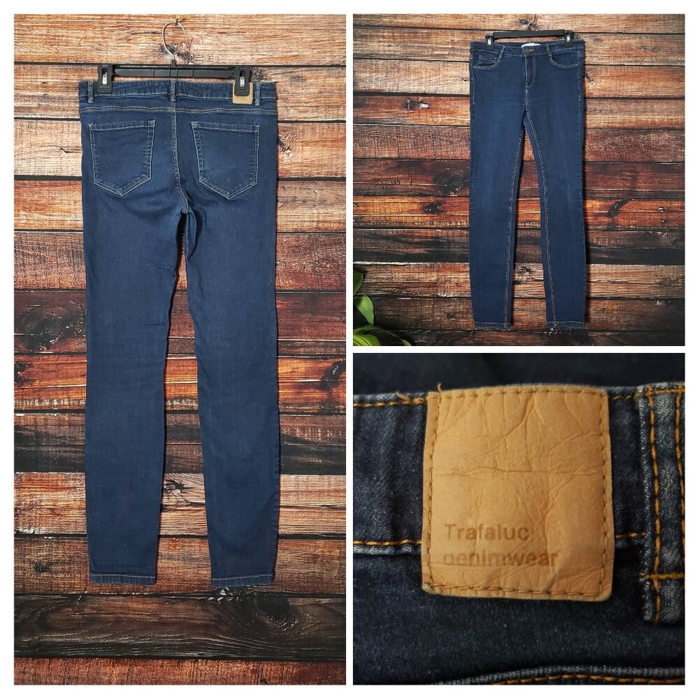 Zara Trafaluc Jeans Size 8 Mid Rise Skinny Dark Wash Blue Denim